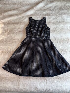 LOFT navy Sleeveless Eyelet Fit-and-Flare Mini Dress with Nude Underlay size 6
